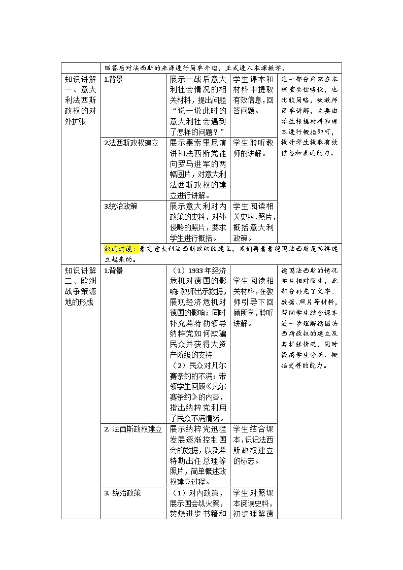 人教部编版九年级下册历史第14课 法西斯国家的侵略扩张 教案(表格式)02