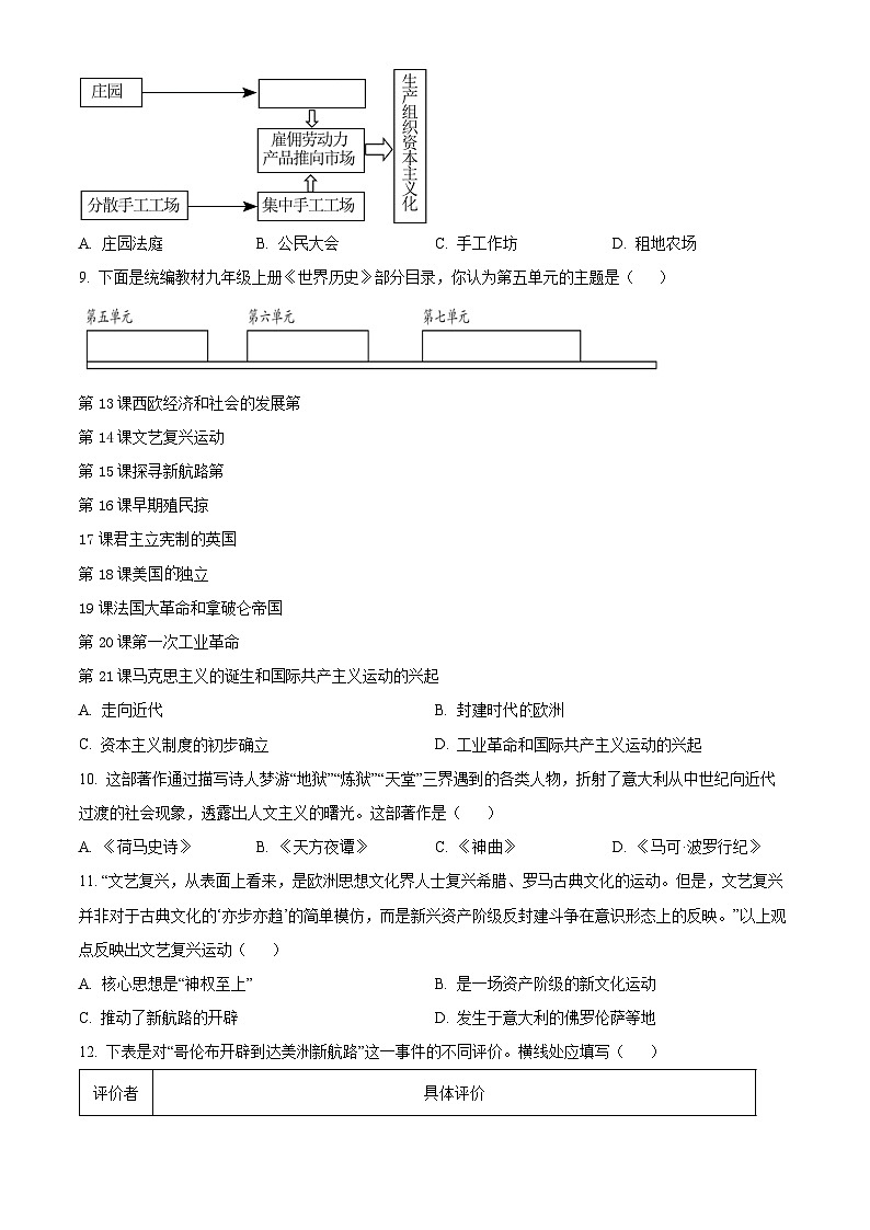 精品解析:北京市平谷区2023~2024学年九年级上学期期末历史试题(原卷版)第3页