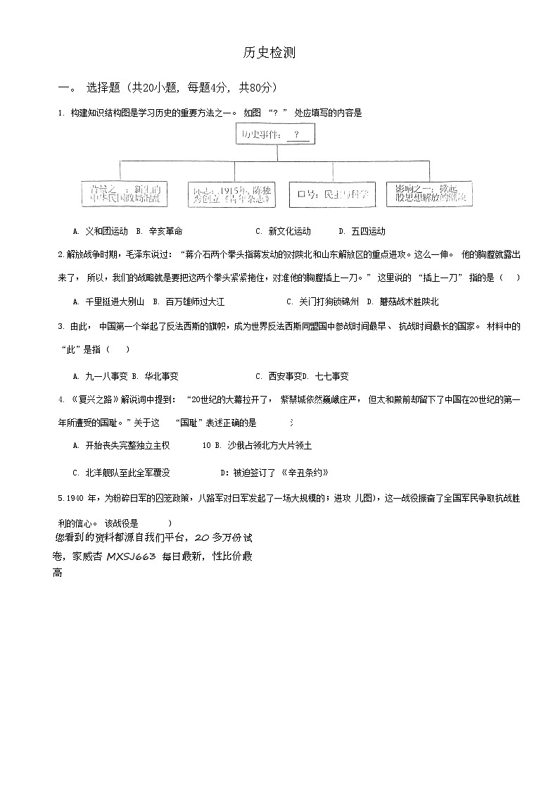 山东省齐河县马集乡中学2023-2024学年部编版八年级历史下学期开学摸底考试题第1页