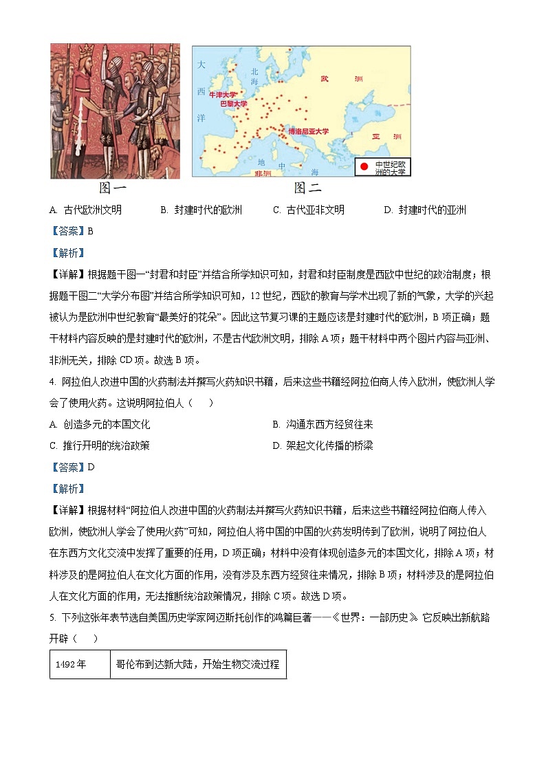 精品解析:山西省晋城市多校2023-2024学年九年级上学期期末考试历史试题(解析版)第2页