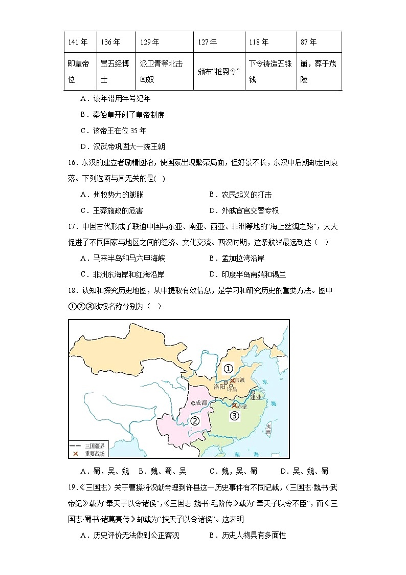安徽省淮南市谢家集区等3地2023-2024学年七年级上学期1月期末历史试题(含答案)第3页