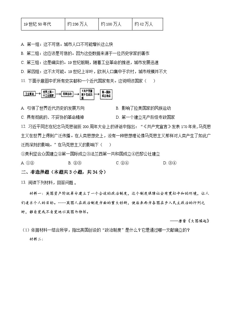 精品解析:辽宁省大连市长海县2023-2024学年九年级上学期期末历史试题(原卷版)第3页