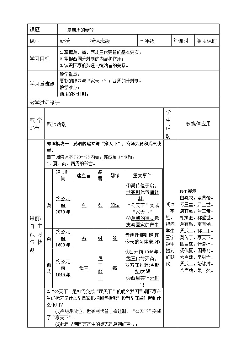 2.4+++夏商周的更替++导学案++2023-2024学年统编版七年级历史上册第1页
