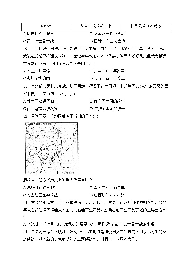 山东省烟台市蓬莱区(五四制)2023-2024学年八年级上学期期末学业水平检测历史试卷(含答案)第3页