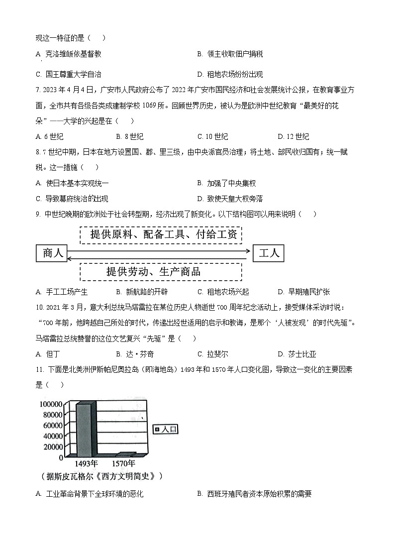 四川省宜宾市兴文县2023-2024学年九年级上学期期末历史试题(原卷版+解析版)02