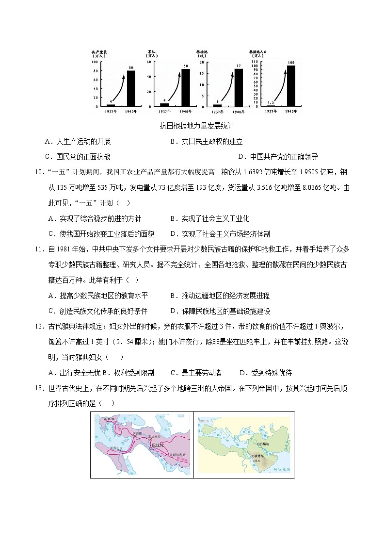 2024年初三中考第一次模拟考试试题:历史(安徽卷)(考试版A4)第3页