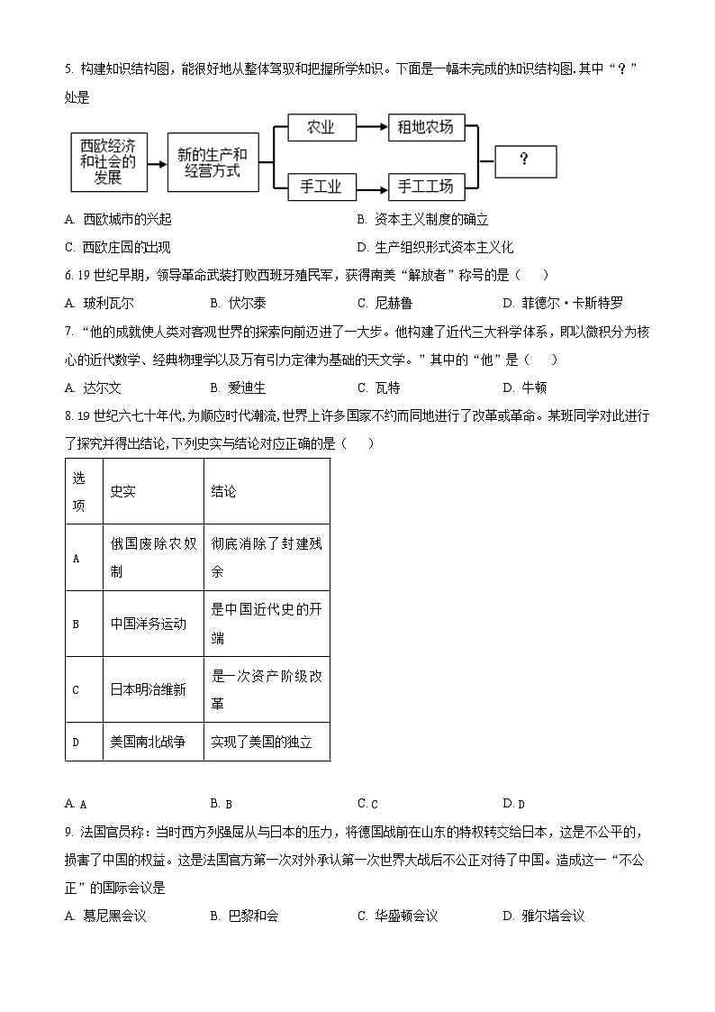 精品解析:安徽省宿州市埇桥区2023-2024学年九年级上学期期末历史试题(原卷版)第2页