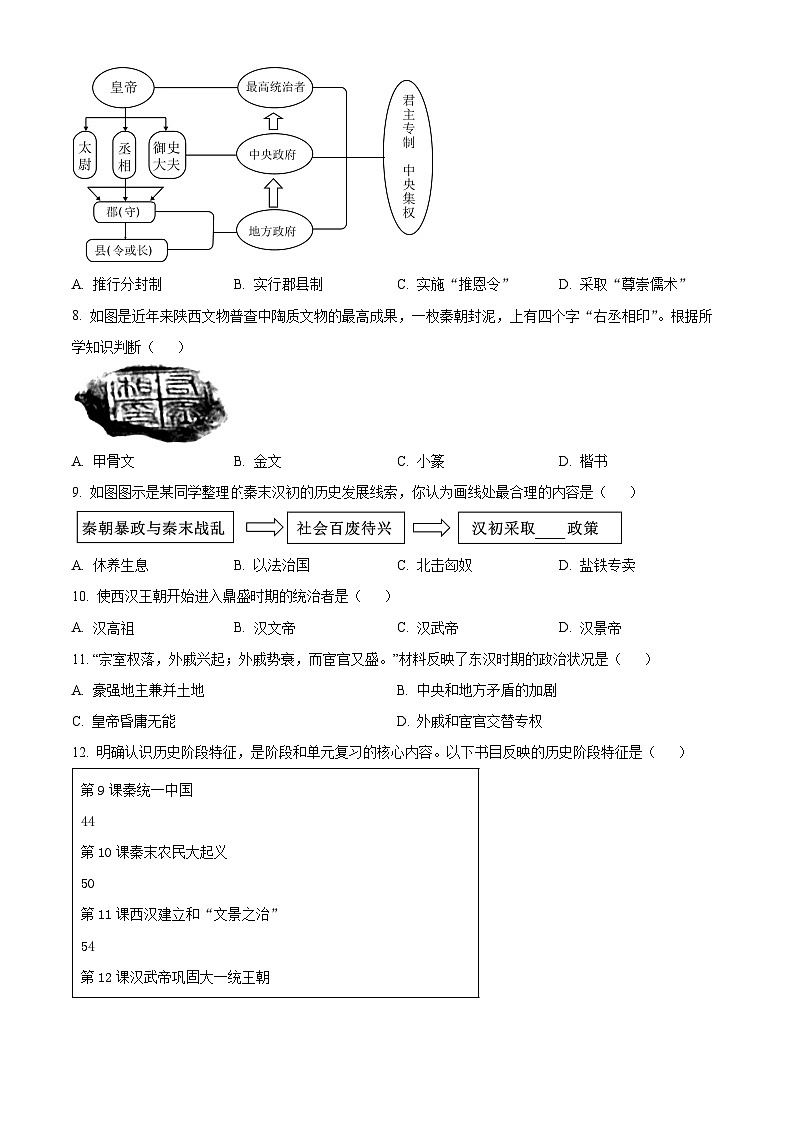 精品解析:重庆市合川区2023-2024学年七年级上学期期末历史试题(原卷版)第2页