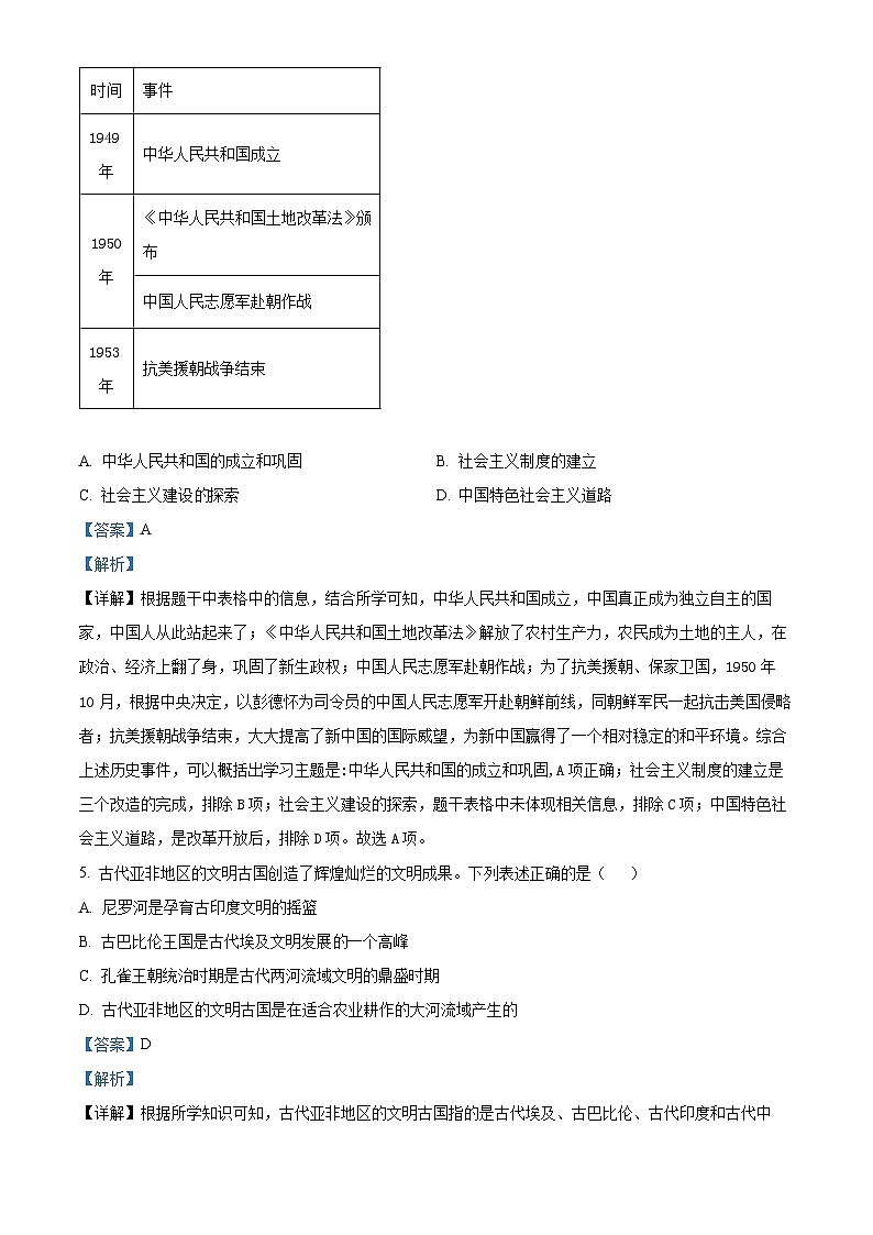 辽宁省沈阳市浑南区2023-2024学年九年级上学期期末历史试题(原卷版+解析版)03