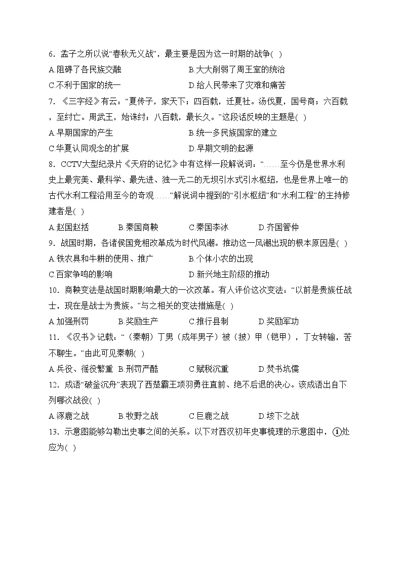 山东省烟台市芝罘区（五四制）2023-2024学年六年级上学期期末考试历史试卷(含答案)02