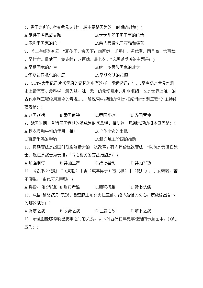 山东省烟台市芝罘区(五四制)2023-2024学年六年级上学期期末考试历史试卷(含答案)02