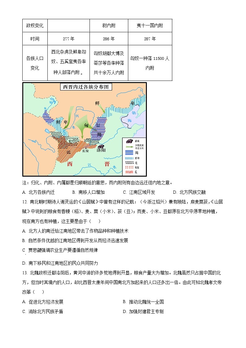 湖北省武汉市青山区2023-2024学年七年级上学期期末历史试题(原卷版+解析版)03