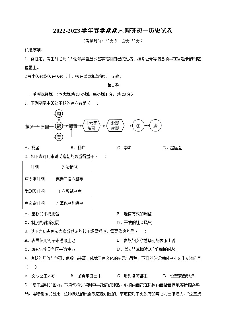 无锡市锡山区2022-2023学年七年级下学期历史期末试卷(含答案解析)01