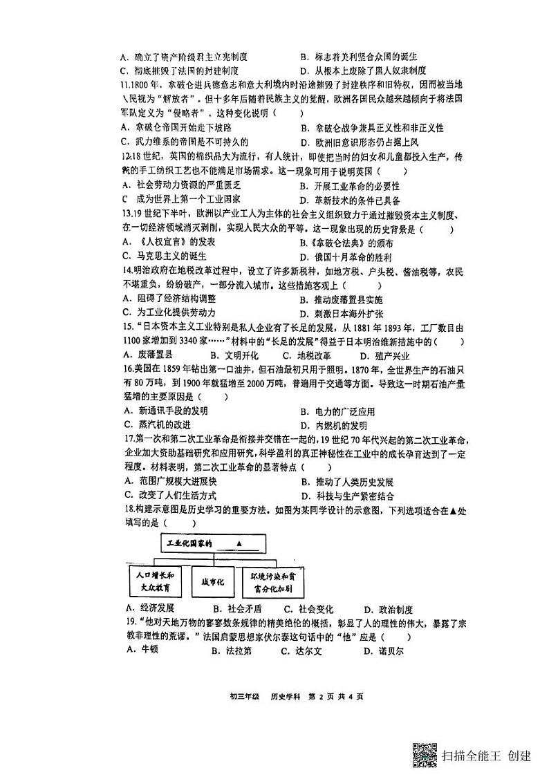 江苏省扬州市梅岭集团2023-2024学年部编版九年级下学期3月月考历史试题第2页