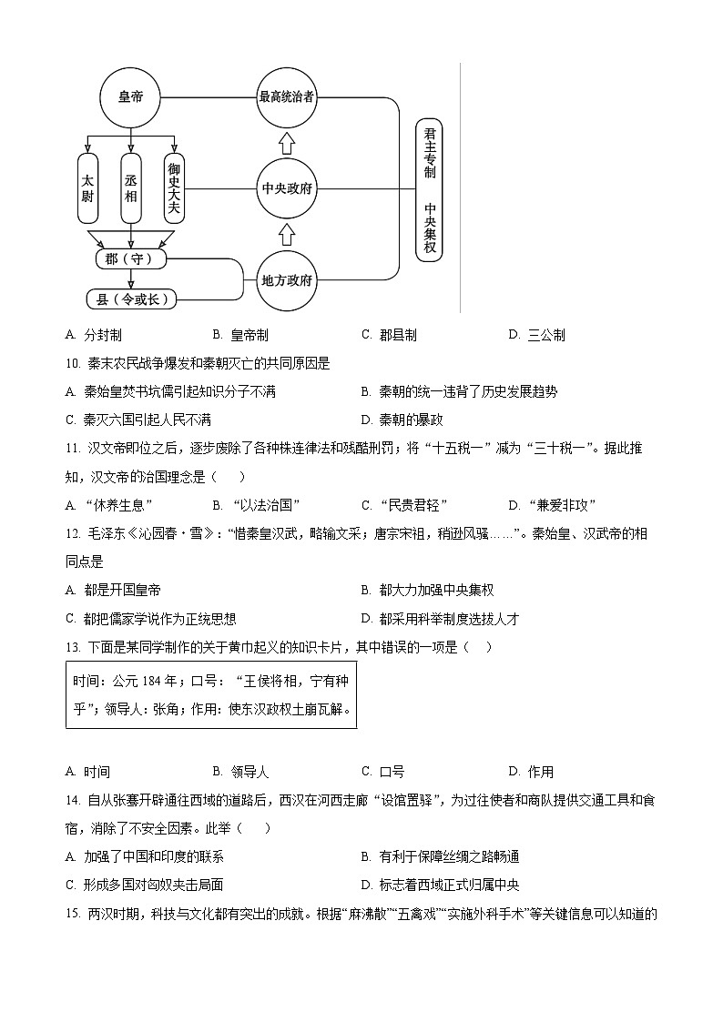 江西省赣州市大余县2023-2024学年七年级上学期期末历史试题(原卷版+解析版)02