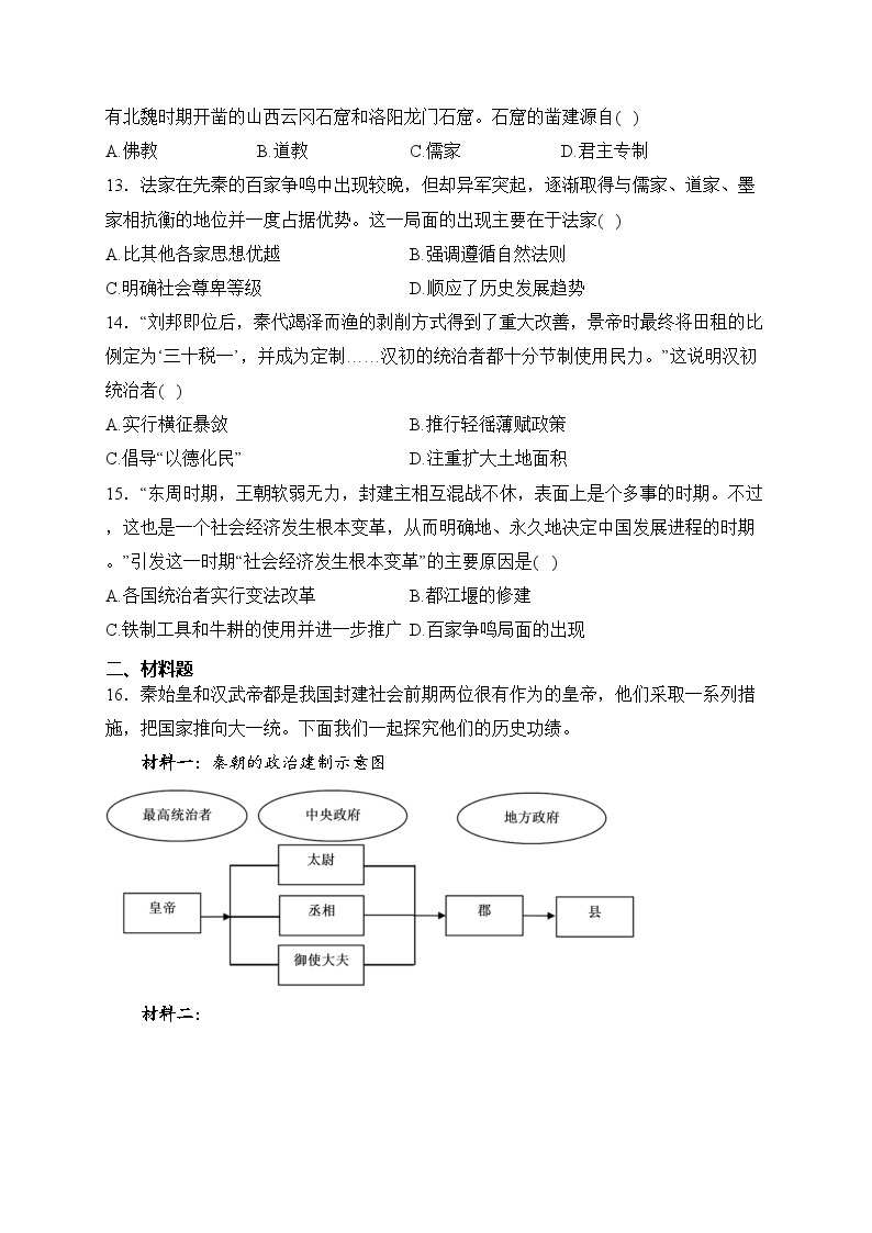 黑龙江省大庆市肇源县六校（五四制）2023-2024学年七年级下学期开学考试历史试卷(含答案)03