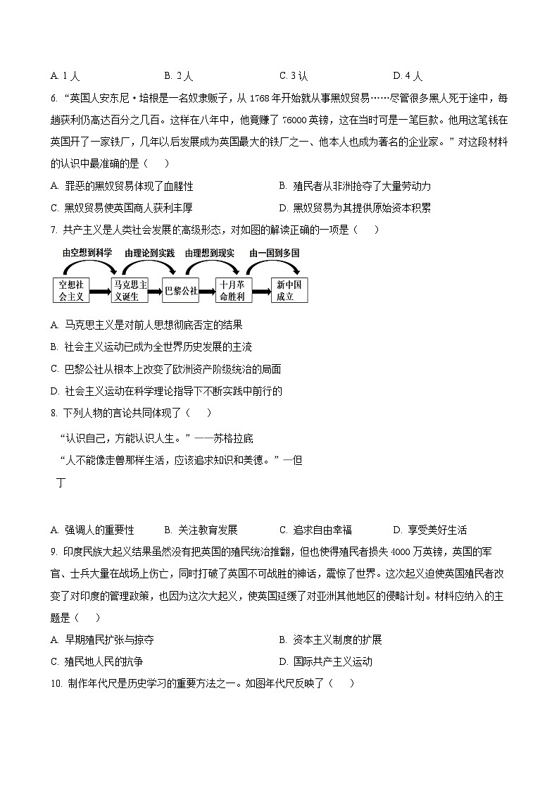 2024年贵州省铜仁市碧江区四校联考中考一模历史试题(原卷版+解析版)02