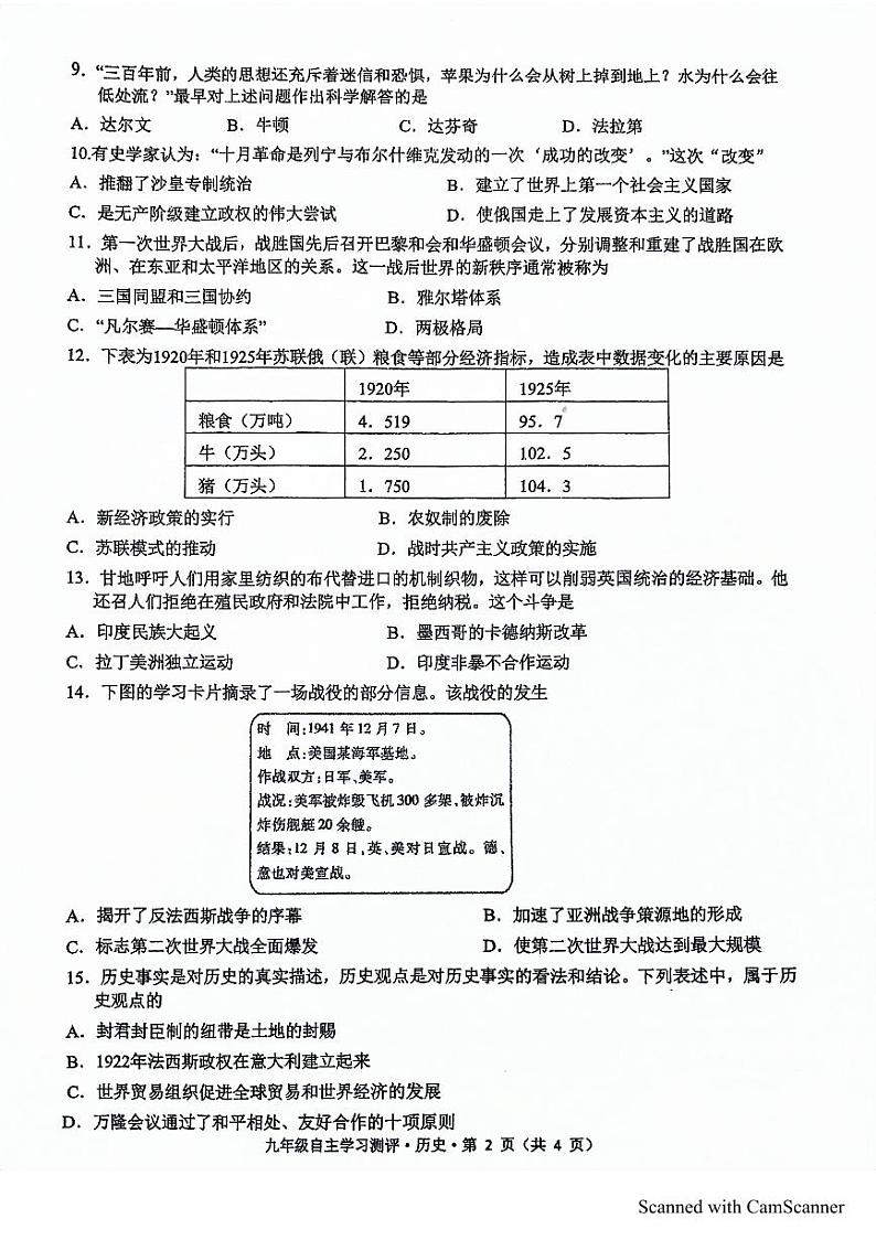 广西南宁市南宁外国语学校2023~2024学年九年级下学期3月月考历史试题02