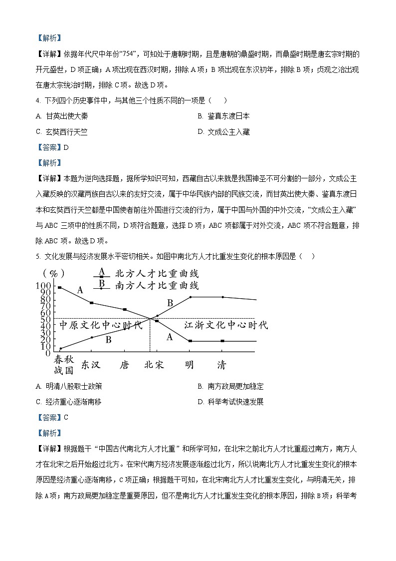 2024年江苏省宿迁市宿豫区中考一模历史试题(原卷版+解析版)02