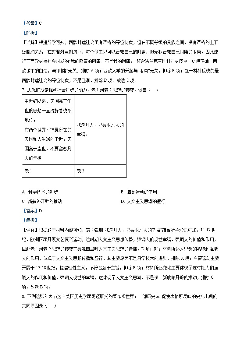 2024年江西省吉安地区九校联考中考一模历史试题(原卷版+解析版)03