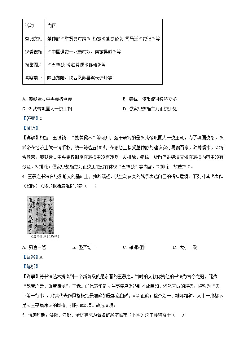 2024年新疆乌鲁木齐市高新区中考一模历史试题(原卷版+解析版)02