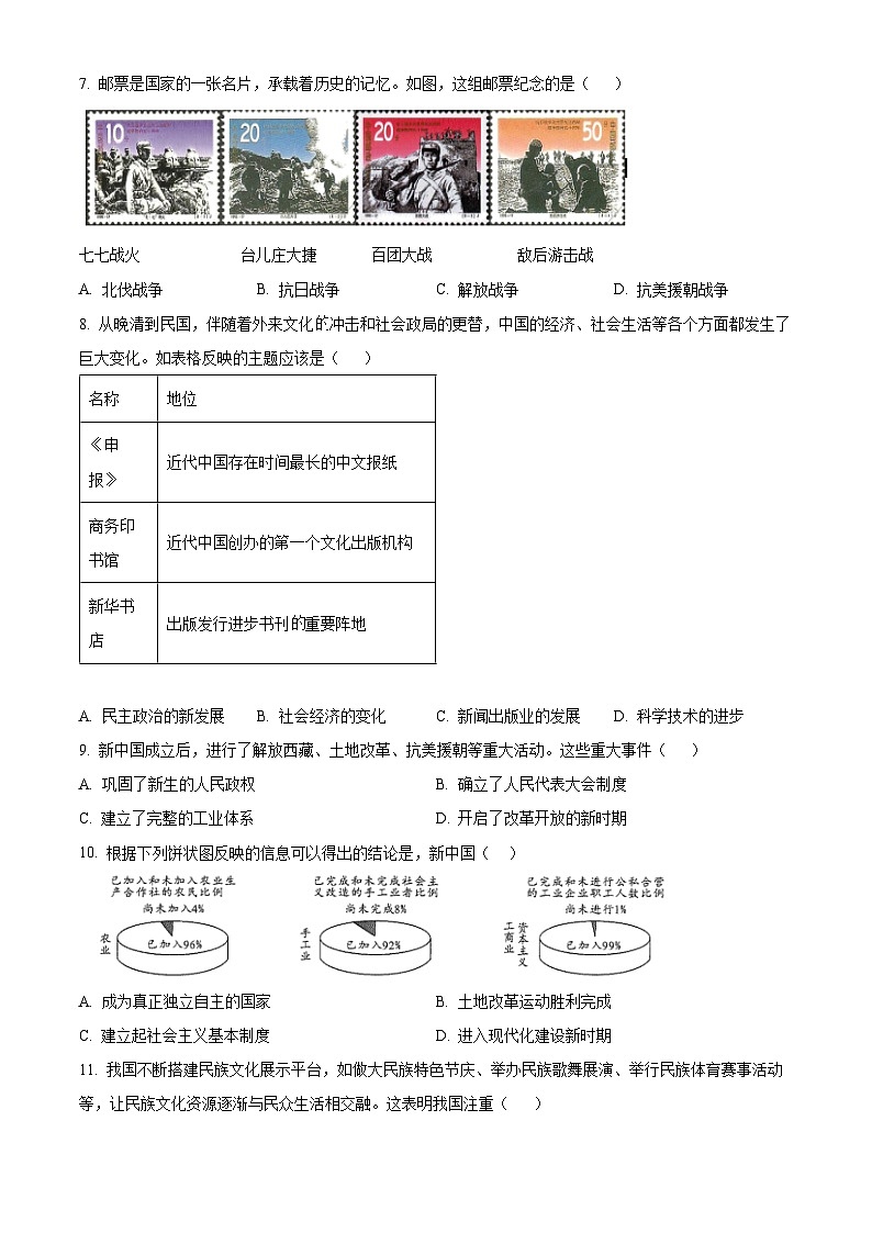 2024年广西南宁市三美学校中考一模历史试题(原卷版+解析版)02