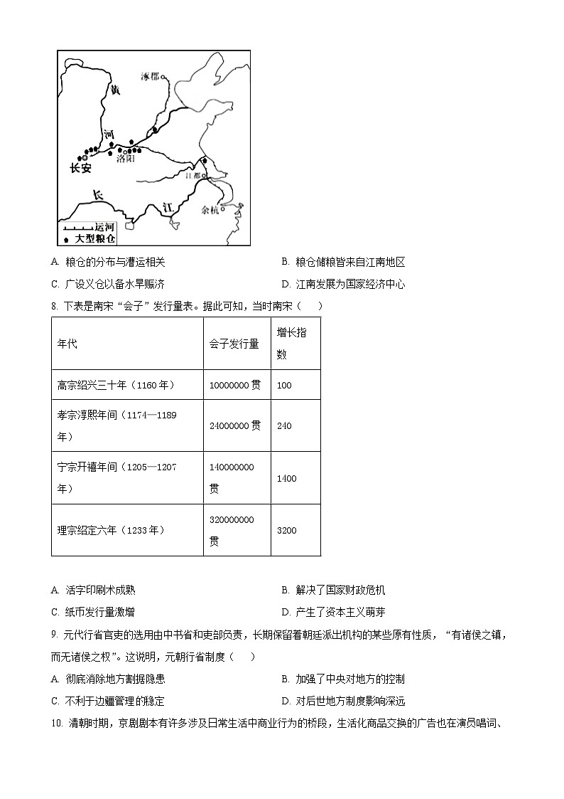 2024年广东省韶关市部分学校中考模拟(一)历史试题(原卷版)第3页
