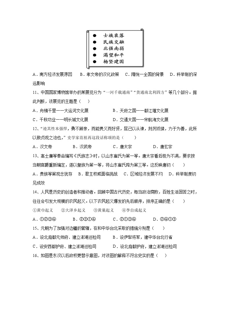 山东省沂水县2023-2024学年九年级下学期4月月考历史模拟试题（附答案）03