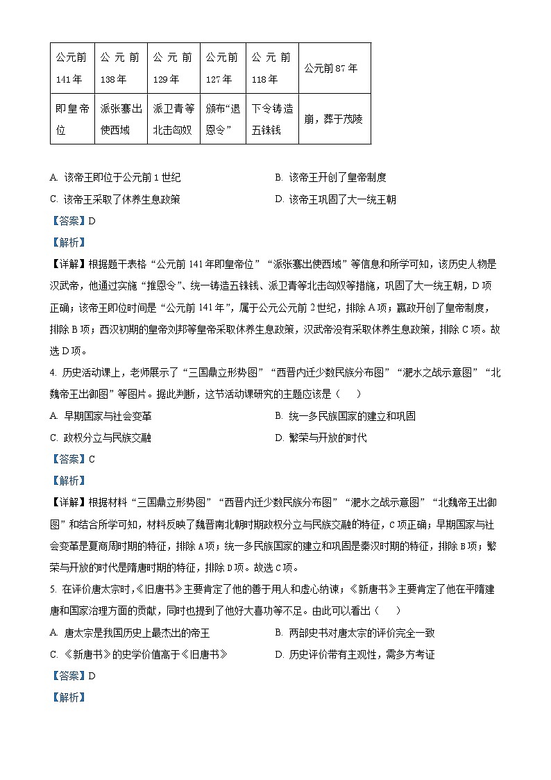 2024年山东省济南市槐荫区中考一模历史试题(原卷版+解析版)02