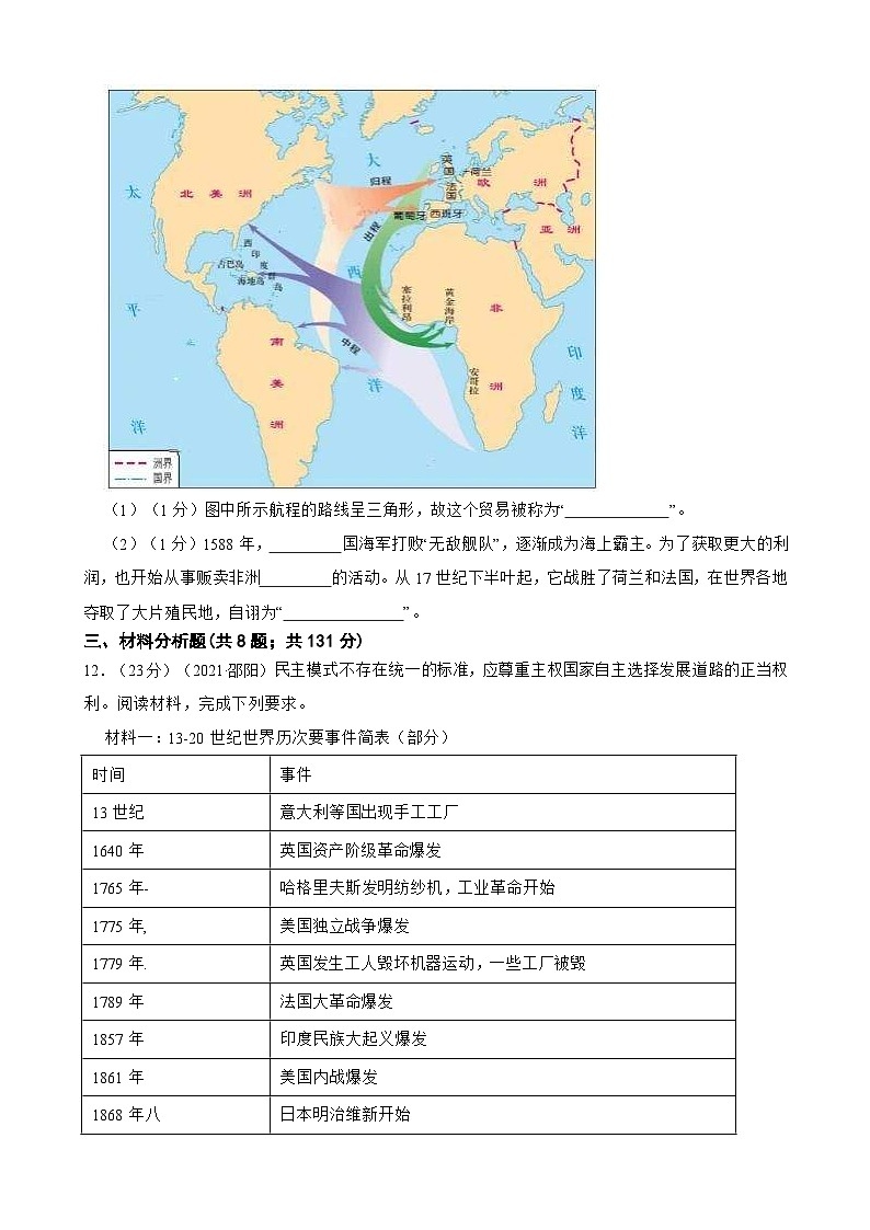 (20-22)三年中考历史真题汇编 30.走向近代 试卷(含解析)第3页
