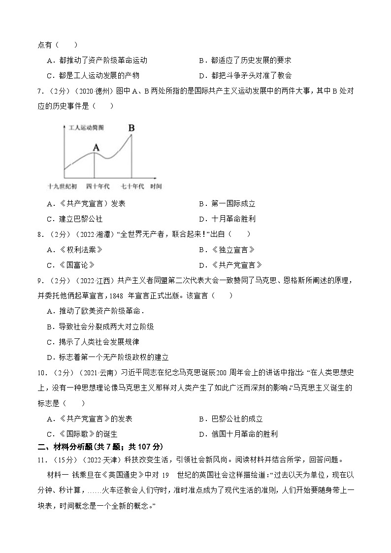 (20-22)三年中考历史真题汇编 32.工业革命和国际共产主义运动的兴起 试卷(含解析)第2页