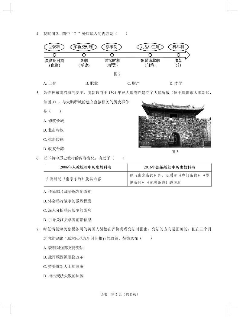 2024年4月深圳市初三34校第2次适应性联合测试历史试卷第2页