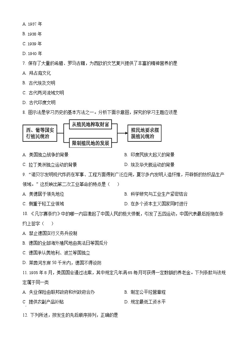 2024年四川省广安市华蓥市中考一模历史试题(原卷版)第2页