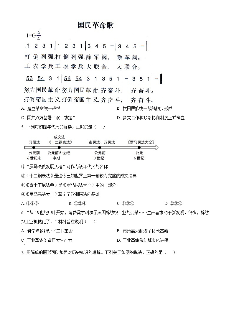 2024年浙江省“山海联盟”中考一模历史试题(原卷版)第2页