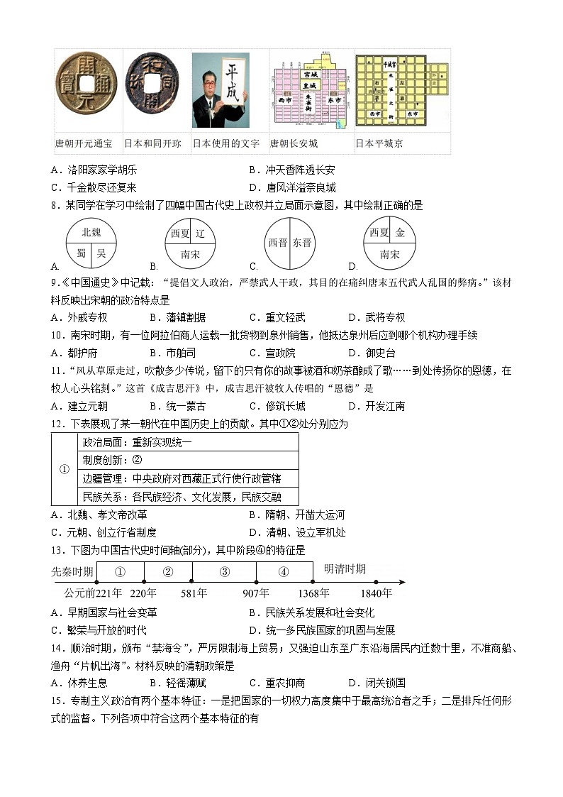 陕西师范大学附属中学2023—2024+学年九年级下学期第三次适应性训练历史试题第2页