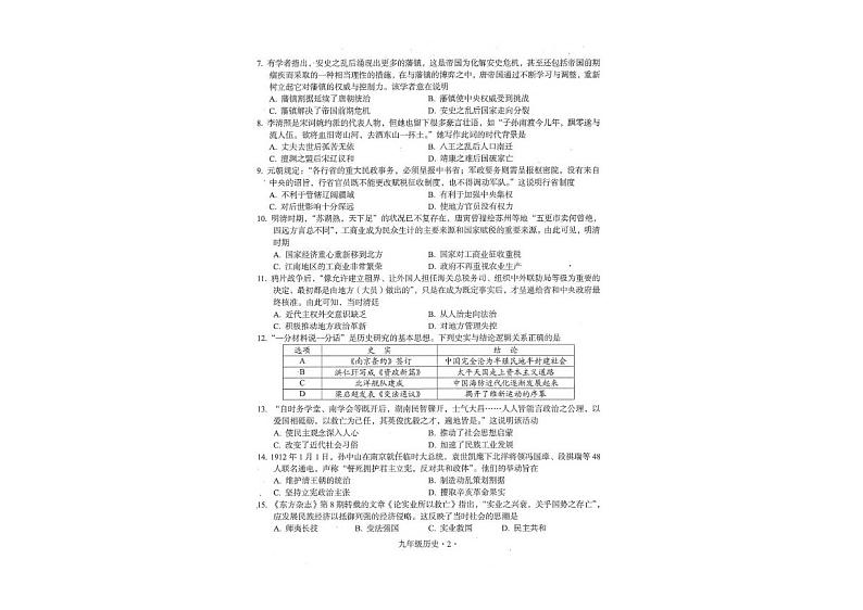 2024年广东省梅州市大埔县中考一模历史试题02
