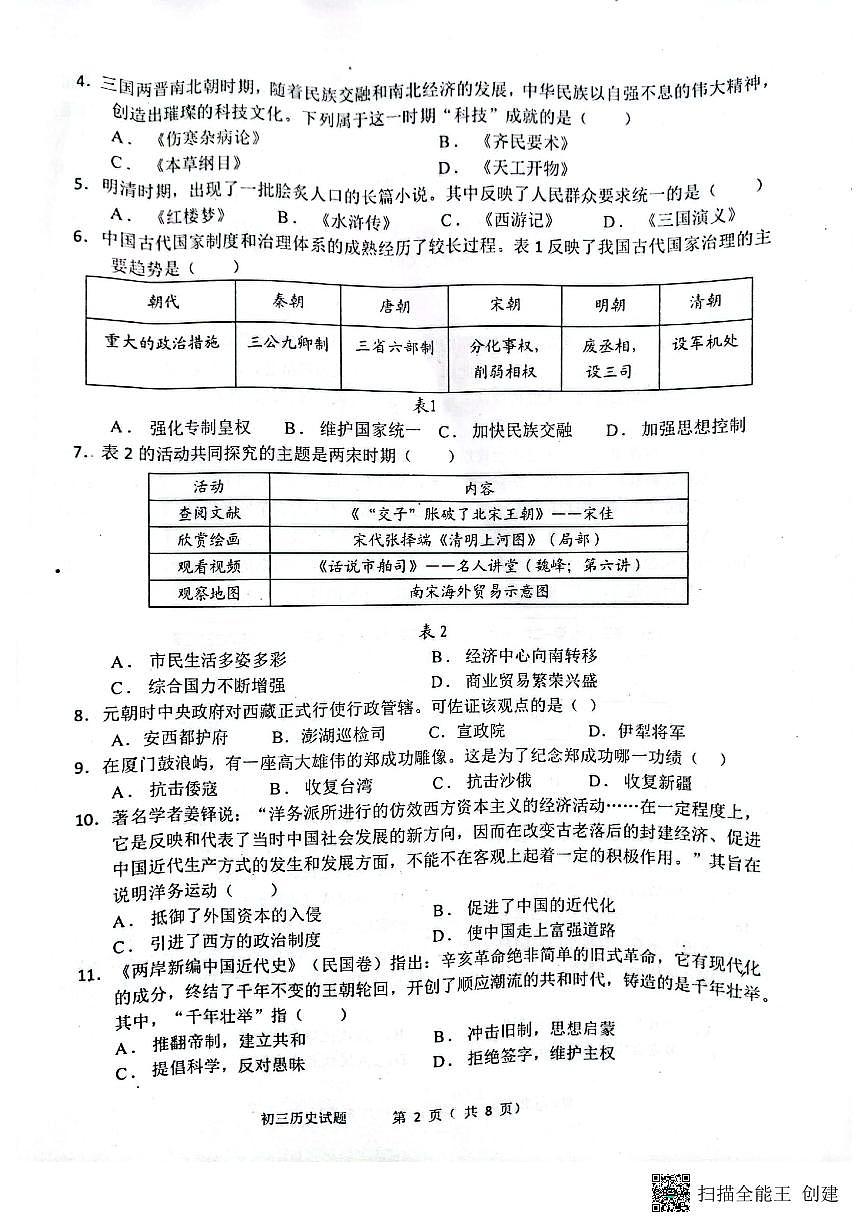 山東省煙臺(tái)市海陽(yáng)市（五四學(xué)制）2023-2024學(xué)年八年級(jí)下學(xué)期4月期中歷史試題第2頁(yè)