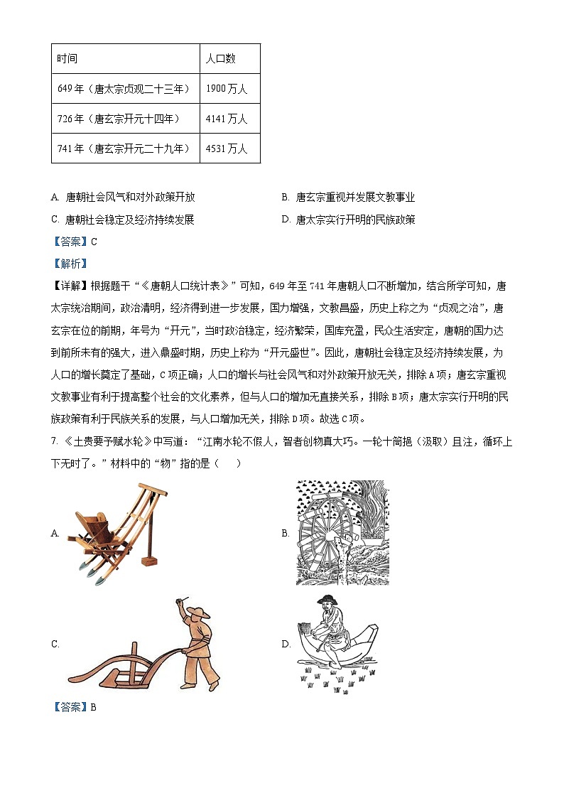 广东省珠海市香洲区文园中学2023--2024学年部编版七年级历史下学期期中试卷(原卷版+解析版)03