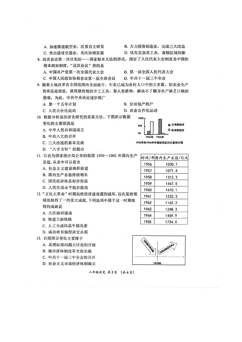 山东省菏泽市单县2023-2024学年八年级下学期4月期中历史试题(扫描版无答案)02