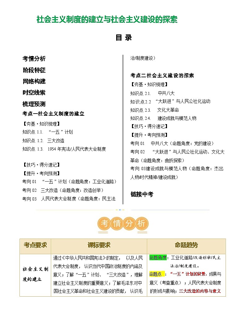 社会主义制度的建立与社会主义建设的探索-2024届初中中考历史复习(统编版)第1页