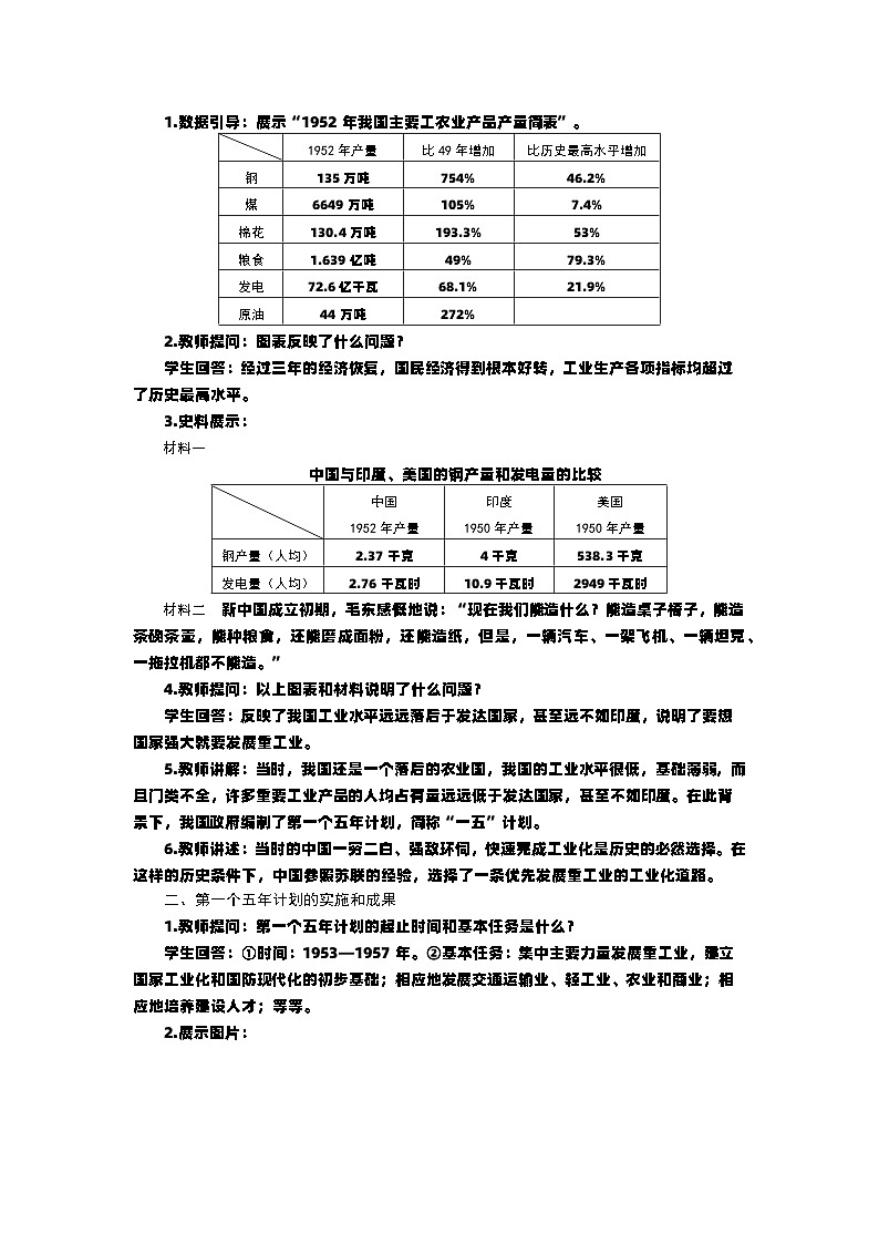 第4课 新中国工业化的起步和人民代表 大会制度的确立 教案----2023-2024学年部编版历史八年级下学期第2页