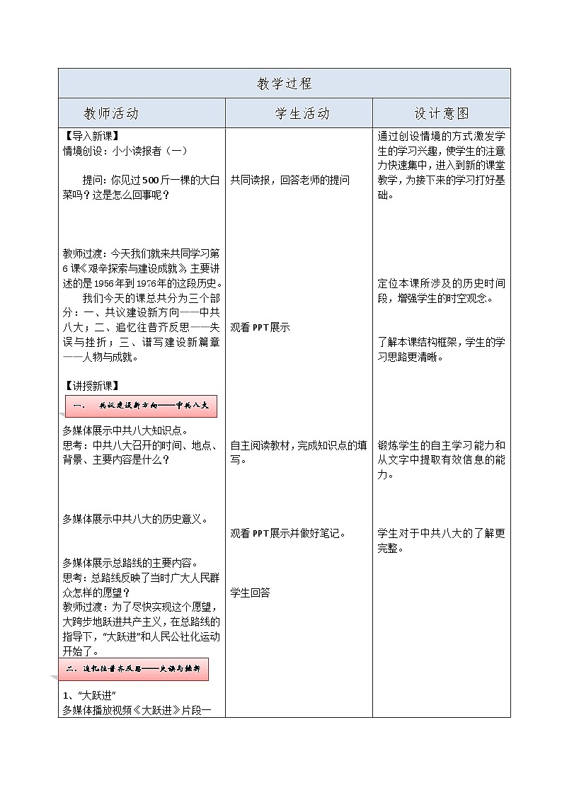 第6课艰辛探索与建设成就教学设计 ----2023-2024学年部编版历史八年级下学期第2页