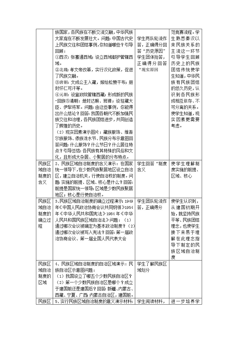 第12课 民族大团结教学设计 (表格式)----2023-2024学年部编版历史八年级下学期第2页