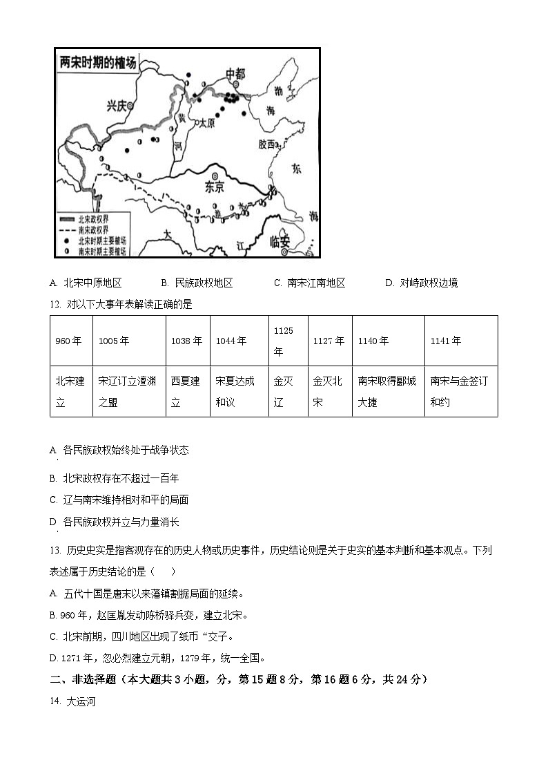 江苏省徐州市丰县2023-2024学年七年级下学期期中历史试题(原卷版)第3页