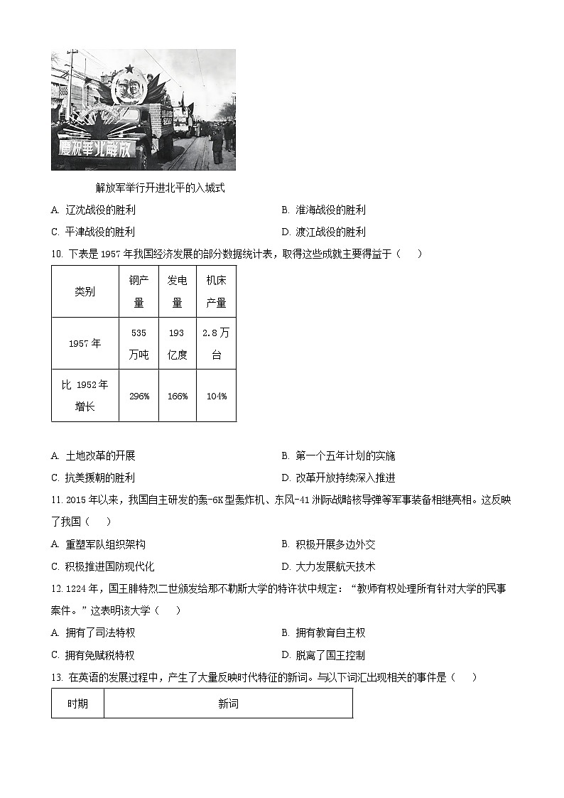 2024年廣西南寧市中考一模歷史試題（原卷版）第2頁