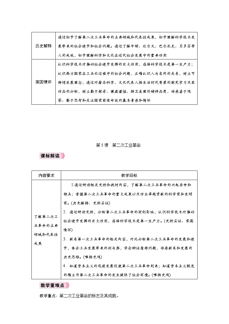 人教版九年级历史下册同步教学设计第二单元《第二次工业革命和近代科学文化》第2页