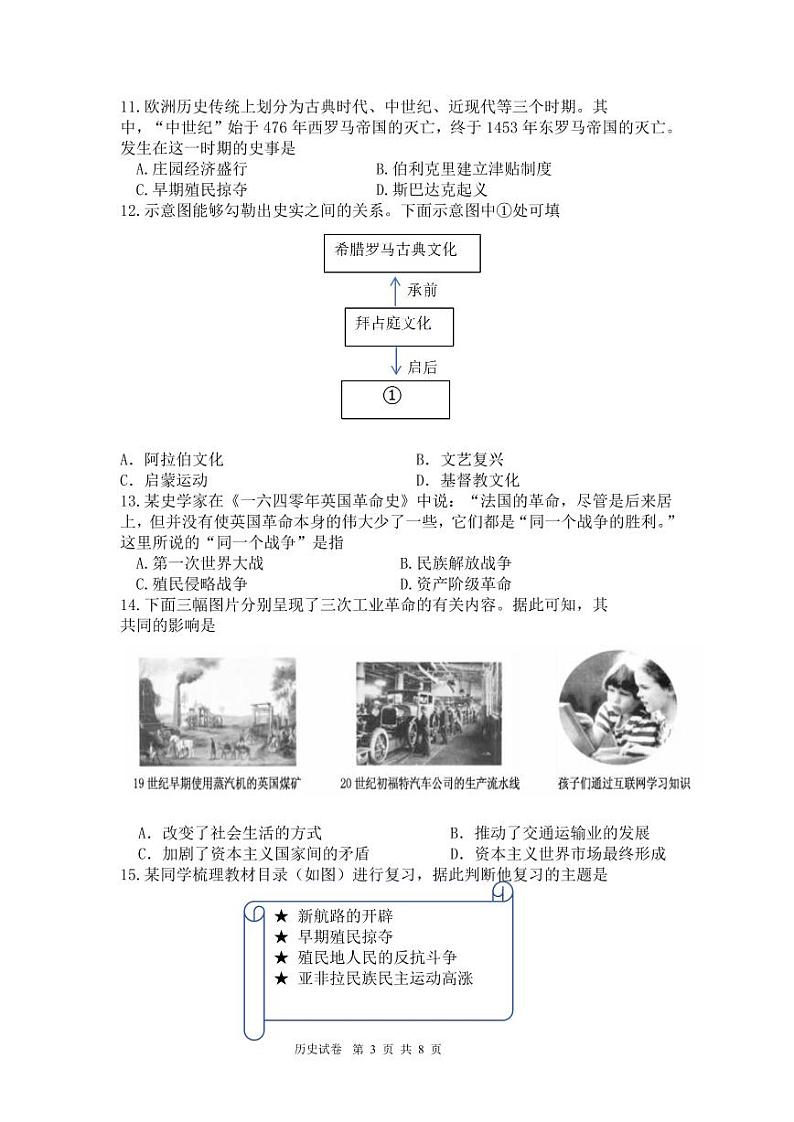 2024年辽宁省十四地市民间大联考第一次模拟考试历史试题(无答案)03
