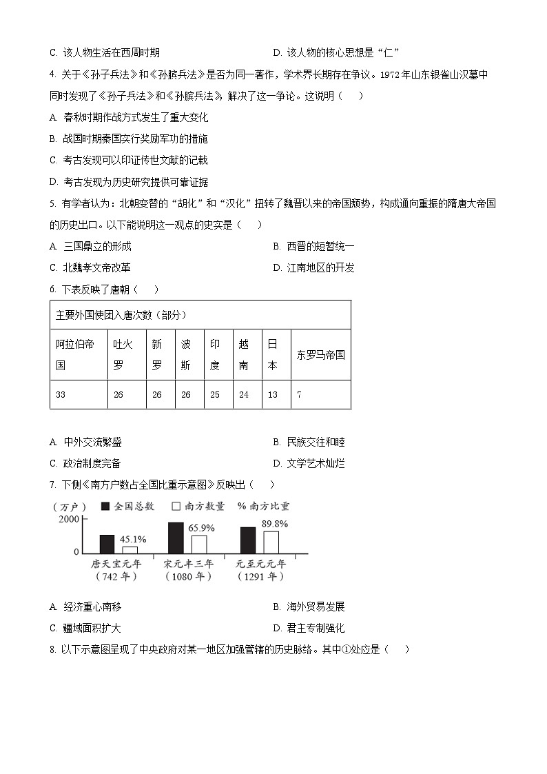 2024年北京市朝阳区九年级一模历史试卷(原卷版+解析版)02
