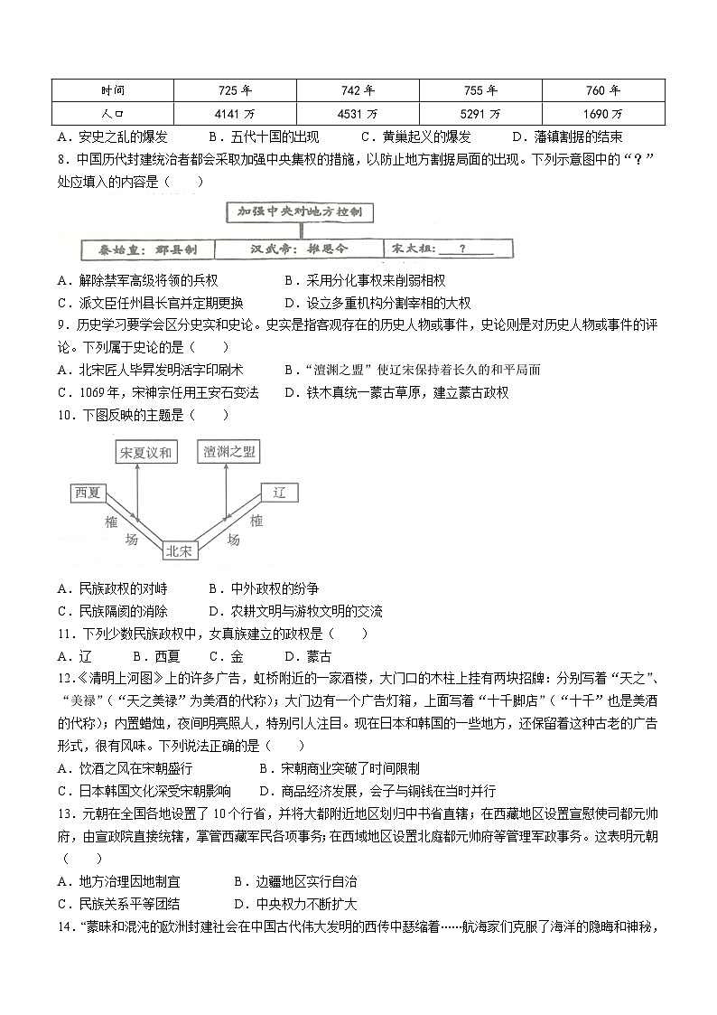湖北省十堰市郧西县2023-2024学年七年级下学期4月期中历史试题(无答案)第2页