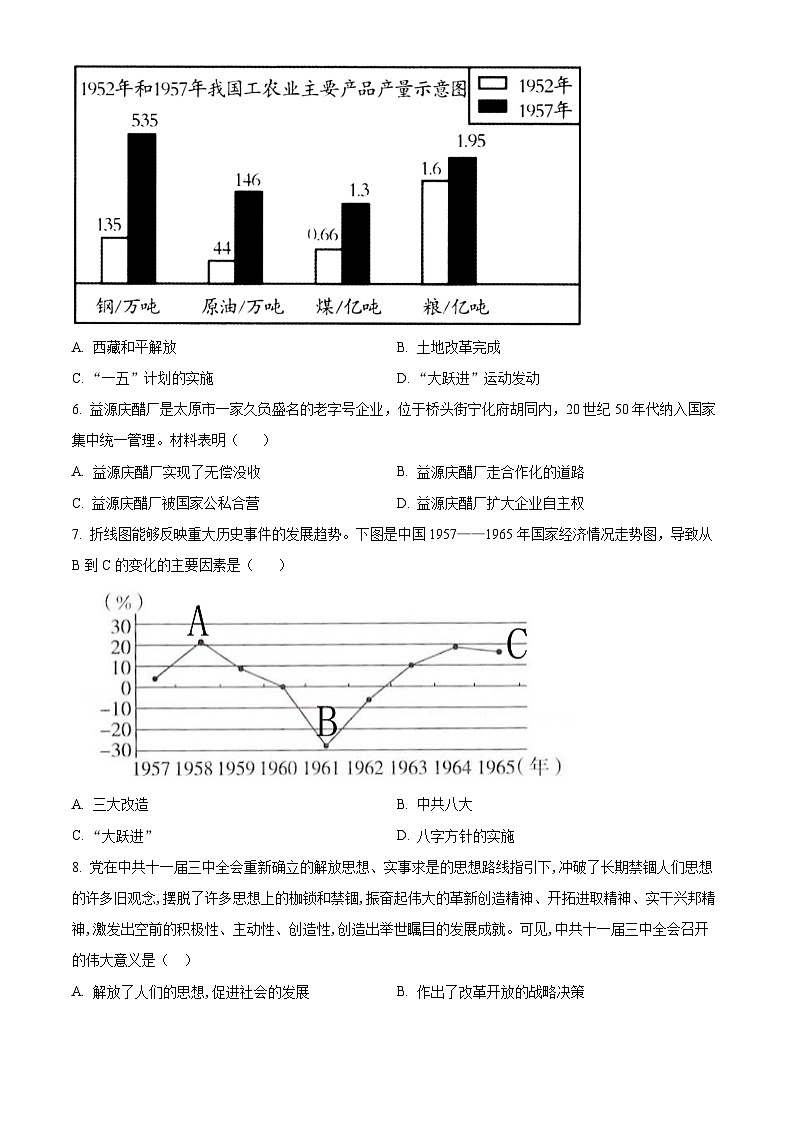 山西省实验中学2023-2024学年八年级下学期4月期中历史试题(原卷版)第2页